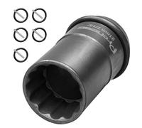Pronese 42Cr-Mo 1/2" Drive 21mm Bi-Hex Impact Socket 52mm Depth with 5 Pcs Retaining Pins and 5Pcs O-Rings (5 Pairs) for Impact Wrench Scaffolding Coupler and Pipe Clamps