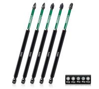 Pronese 5 pcs 150 mm PZ2 & PH2 & PZ3 Magnetic Impact Driver Bits, Long S2 Steel Magnetic Drill Bits