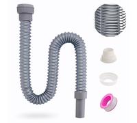 Pronese Flexible Waste Pipe with Reinforced Steel Wire with an Adapter, Fits G1 1/4" & G1 1/2" （≈40 & 45mm） Sinks,Thick-Walled Odour-Proof Sink Trap/P-Trap for Kitchen & Bathroom, Grey