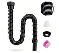 Pronese Flexible Waste Plastic Pipe with Reinforced Steel Wire, Black | 40mm Waste Pipe | Flexible Drain Pipe | 29-85cm |G1 1/4" & G1 1/2" （≈40 & 45mm） | Steel Wire | P-Trap | Sink & Basin