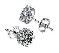 Prong Set Round Earrings Fashion Ladies Highlight The Temperament Earrings Earring with Chain (Silver, One Size)