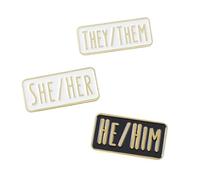 Pronoun Brooch Pins Set - SHE/HER, HE/HIM, THEY/THEM Enamel Rectangle Blouse Pins Lapel Pin Badge for Jackets, Backpacks, Shirts, Pride Accessories, Unisex Alloy Metal Statement Jewelry