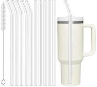 PROOCI 12" Reusable Straws for Stanley/Yeti 30oz-40oz Cup Tumbler, 10-Pack Long Plastic Straws with Cleaning Brush, Clear Bend Replacement Straw for Drinking Smoothie, Milkshake | Food Grade Tritan