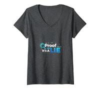 Proof Or Lie Data Geek Humor Binary Code Fact Check V-Neck T-Shirt, Women, Dark Heather Grey, L