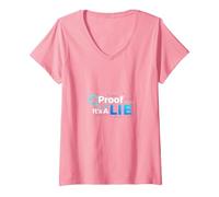 Proof Or Lie Data Geek Humor Binary Code Fact Check V-Neck T-Shirt, Women, Pink, M