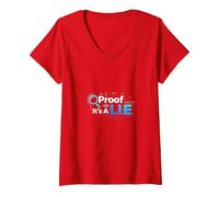 Proof Or Lie Data Geek Humor Binary Code Fact Check V-Neck T-Shirt, Women, Red, L