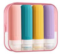 Proof Travel Squeeze Bottles 4Pcs Set, Wide Silicone Mouth Refillable Bottles, Easy To Use For Shampoo, Lotions, with Sturdy Silicone Tubes, For Traveling, Silicone, 4Pcs (Type 01)