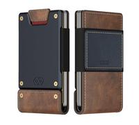 PROOF Wallet | Slim Minimalist Wallets for Men | Leather & Metal | RFID Wallet | Front/Back Pocket | Gift Box | Veteran Owned, Leather Collar (Classic Brown Top Grain Leather | Gunmetal Navy), slim