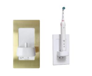 ProofVision In-Wall Toothbrush Charger + Shaver Socket Brushed Brass Plate PV12P