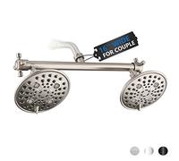 Proox Double Shower Head with Built-in Valve, High Pressure 6 Setting Dual Shower Head Design for Couple on Walk-in Bathroom or Single on Bathtub Bathroom - Brushed Nickel