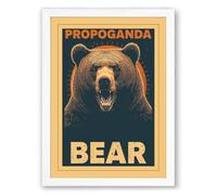 Propaganda Bear Vintage Framed Wall Art Print A1 (84.1×59.4cm) White, Wall Decor for Living Room, Bedroom, Office & Home, Ready to Hang, Art Gift