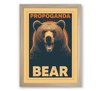 Propaganda Bear Vintage Framed Wall Art Print A2 (59.4×42cm) Oak, Wall Decor for Living Room, Bedroom, Office & Home, Ready to Hang, Art Gift