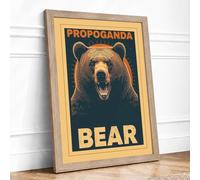 Propaganda Bear Vintage Framed Wall Art Print A3 Oak