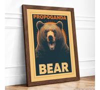 Propaganda Bear Vintage Framed Wall Art Print A4 (29.7×21cm) Walnut, Wall Decor for Living Room, Bedroom, Office & Home, Ready to Hang, Art Gift