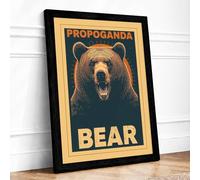Propaganda Bear Vintage Framed Wall Art Print A4 Black