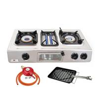 (Propane 37mbar Screw-on) Portable Gas Stove 3 Burner Grill Oven Toast G-87