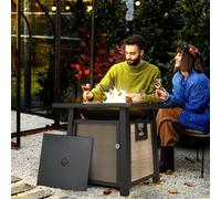 Outsunny Gas Fire Pit Table with 50,000 BTU Burner, Cover, Glass Beads, Brown - Brown - Metal, Texteline - 71L x 71W x 66.5Hcm