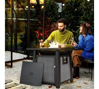 Outsunny Gas Fire Pit Table with 50,000 BTU Burner, Cover, Glass Beads, Brown - Dark Grey - Metal, Texteline - 71L x 71W x 66.5Hcm