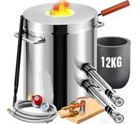 Propane Melting Furnace Kit 12KG Metal Melting Furnace Large Capacity Foundry Kiln Blacksmithing Forge Crucible and Tongs Stainless Steel Gold Silver Copper Aluminum Casting Scrap Recycling