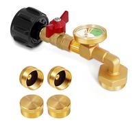 Propane Refill Adapter for 1 lb. Tanks, Propane Refill Elbow Adapter with Valve and Gauge, Brass Propane Adapter 20lb to 1lb Converter with 4 Caps (Adapter Kit)