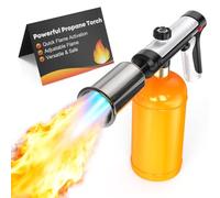 Propane Torch Gun with One-Touch Max Fire - Heavy-Duty Flame Thrower for BBQ, Steak Searing & Charcoal Lighting, Adjustable Turbo Flame Safety Lock (Tank Not Included)