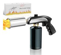 Propane Torch ，Kitchen Cooking Torch, Lighter,Safety Lock& Adjustable Flame Thrower, Kitchen Food Torch Head for Grill, Sous Vide, BBQ (Tank Not Included) (Black&Silver)