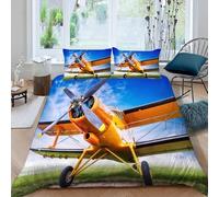 Propeller Airplane Single Duvet Cover Set Retro Style Bedding 135x200 3D Soft Comfort Microfiber Quilt Cover with Zipper Closure and 2 Pillowcases for Kids Teenager K.407