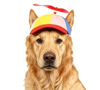 Propeller Pet Hats Funny Dog Helicopter Top Hats Adjustment Red Sun Bucket Hat for Medium Large Dogs Propeller Snapback Photo Headwear Halloween Cosplay Party Sun Protection Baseball Hat (Red)
