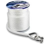 PropelTech Anchor Rope Braided Anchor Line(White, 3/8" x 100') Premium Solid Braid MFP Boat Rope with Stainless Steel Thimble & Shackle, Quality Marine Line, Boat Accessories