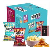 Proper Chips Crisps Bulk Buy Multipack BBQ and Salt & Vinegar Mixed Case, 32 x 14g - Vegan Individually Wrapped Snack Packs & Card For Kids, Movie Night, Picnic, Camping, Party Favours & Office