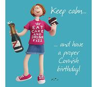 Proper Cornish Birthday Greetings Card, Designed by Erica Sturla for Holy Mackerel. Card is 150mm Square and Blank Inside.