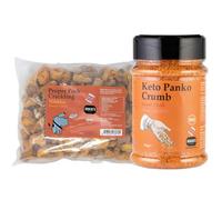Proper Pork Crackling Nibbles + Keto Panko Rind Crumb Bundle - Keto, Gluten & Allergen Free, Low Carb, High Protein - Handmade in Britain with Family Recipe (Sweet Chilli)