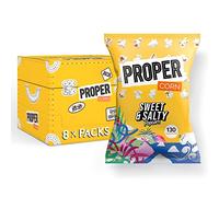 PROPER Sweet & Salty Popcorn, 90g x 8, Sharing Bags, Natural Sea Salt and Demerara Sugar Seasoning, Vegetarian & Gluten-Free, 135 kcal per portion