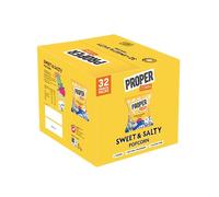 PROPERCORN Sweet & Salty Popcorn, Natural Sea Salt and Demerara Sugar Seasoning, Vegetarian, Gluten-Free, Hand-Popped Corn, 65 kcal, 14g, Box of 32