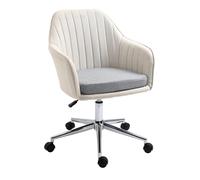 ProperAV Extra Leisure Linen Fabric Swivel Scallop Shape Office Chair with Wheels - Beige