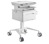 ProperAV Mobile Medical Trolley Cart - Pneumatic Height Adjustable Workstation with Foot Pedal, 2 Storage Drawers, Locking Casters, Folding Keyboard & Mouse Tray - For Clinical & Care Use