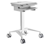ProperAV Mobile Medical Trolley Cart - Pneumatic Height Adjustable Workstation with Foot Pedal, Lockable Wheels, Folding Keyboard Trays - For Clinical & Care Use