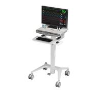 ProperAV Mobile Workstation Trolley Cart, Height Adjustable with Foot Pedal, Lockable Wheels, Folding Keyboard Trays for Hospitals, Warehouses, Schools, Airports, Train Stations & more