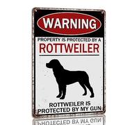 Property Is Protected By An Rottweiler Tin Sign Vintage Warning Metal Signs Rottweiler Is Protected By My Gun Wall Signs Cafe Bar Garden Home Bathroom Art Decoration 8x12 Inch