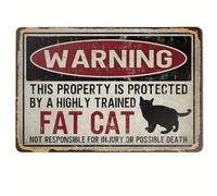 Property Protected By Fat Cat Retro Metal Tin Sign - Home Bar Wall Art Decor 12x8inch