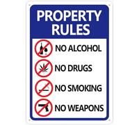 Property Rules No Alcohol No Drugs No Smoking No Weapons For House 12" X 8" Yard Sign, Premium Aluminum, Sun-Proof, Rust-Free