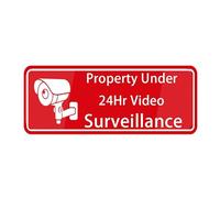 Property Under 24Hr Video Surveillance Sign, Metal Tin Plastic Sign With Symbols, Self-Adhesive, For Restaurant, Salons, Hotel, Motel, Rest Stops, Public Restrooms 4×16 Inch