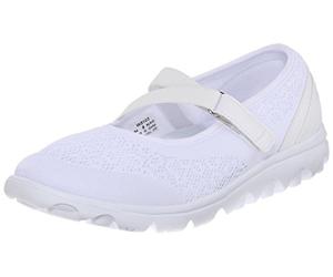 Propét Women's TravelActiv Mary Jane Flat, White, 5 UK