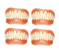 PROPFE Instant Veneers Dentures Men And Women Natural Tone Silicone Dentures Top And Bottom Detachable Reusable Fake Teeth For Cracked Or Missing Dental,4 pair