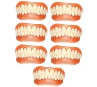 PROPFE Instant Veneers Dentures Men And Women Natural Tone Silicone Dentures Top And Bottom Detachable Reusable Fake Teeth For Cracked Or Missing Dental,7 pairs