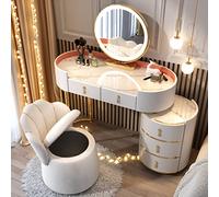 PROPFE Vanity Desk with LED Lighted Mirror Modern Vanity Table Set Makeup Vanity Dressing Table with Movable Bedside Table And Cushioned Stool 3 Color Light Adjustable for Women,003,100cm