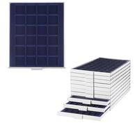 Prophila coin box gray 24 angular compartments for coins up to 42 mm (e.g. for 1 Oz Silver Eagle, Maple Leaf, Krugerrand), blue insert