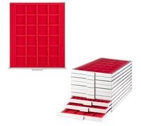 Prophila coin box gray 24 angular compartments for coins up to 42 mm (e.g. for 1 Oz Silver Eagle, Maple Leaf, Krugerrand), red insert