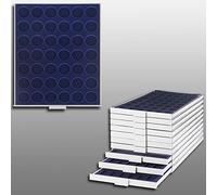 Prophila coin box gray 42 round compartments for 2-€uro-coins in capsules or coins up to 32 mm, blue insert