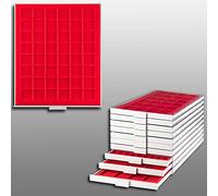 Prophila coin box gray 48 angular compartments for coins up to 30 mm (1 Oz. Canada/Maple Leaf Gold), red insert
